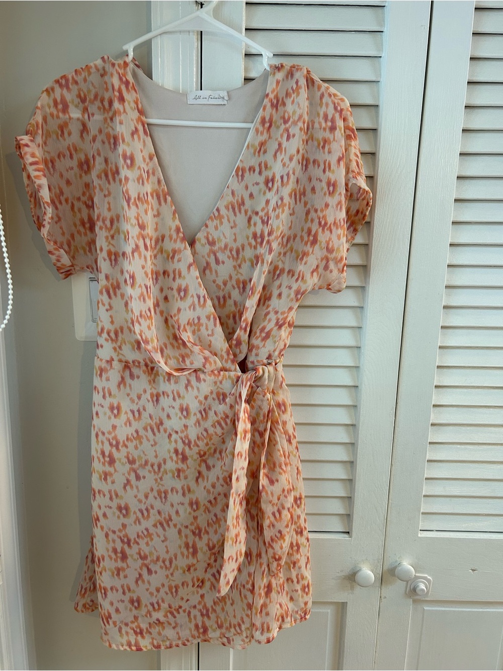 All in Favor Peach Print Wrap Mini Dress
